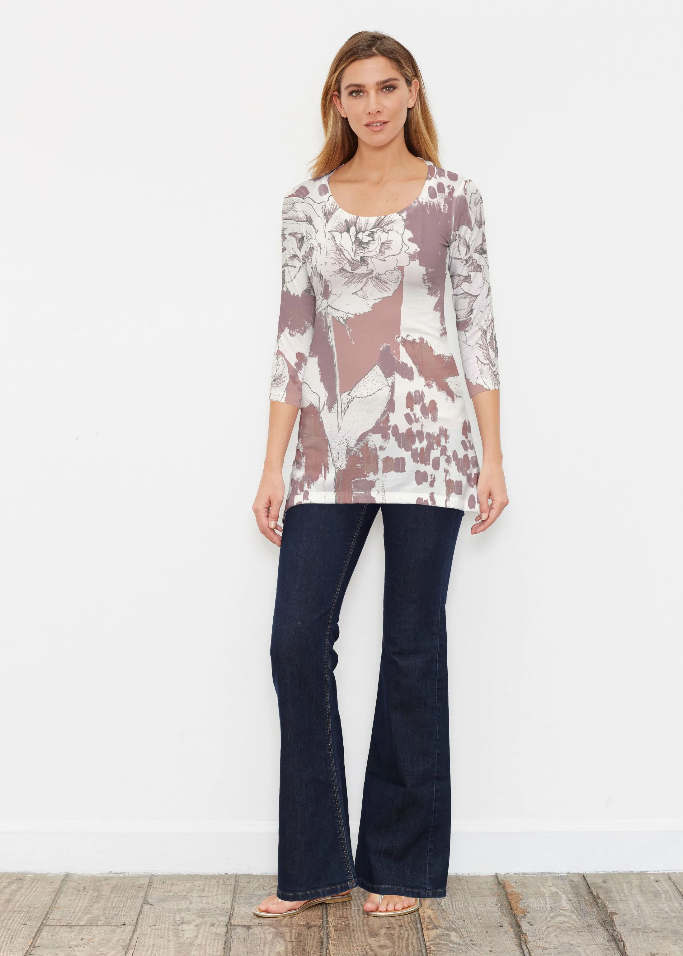 Rusty Rose (8062) ~ Buttersoft 3/4 Sleeve Tunic