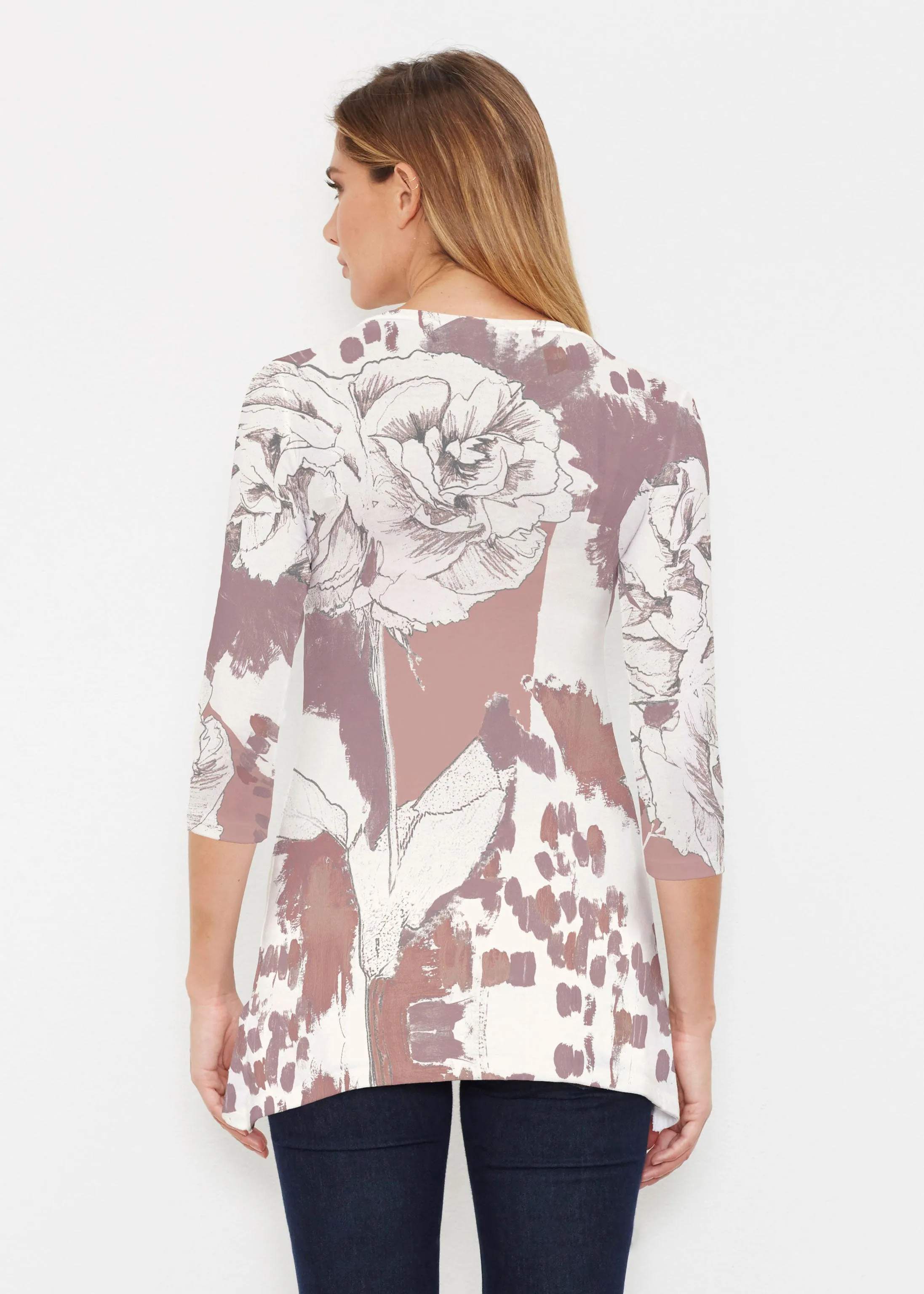Rusty Rose (8062) ~ Buttersoft 3/4 Sleeve Tunic