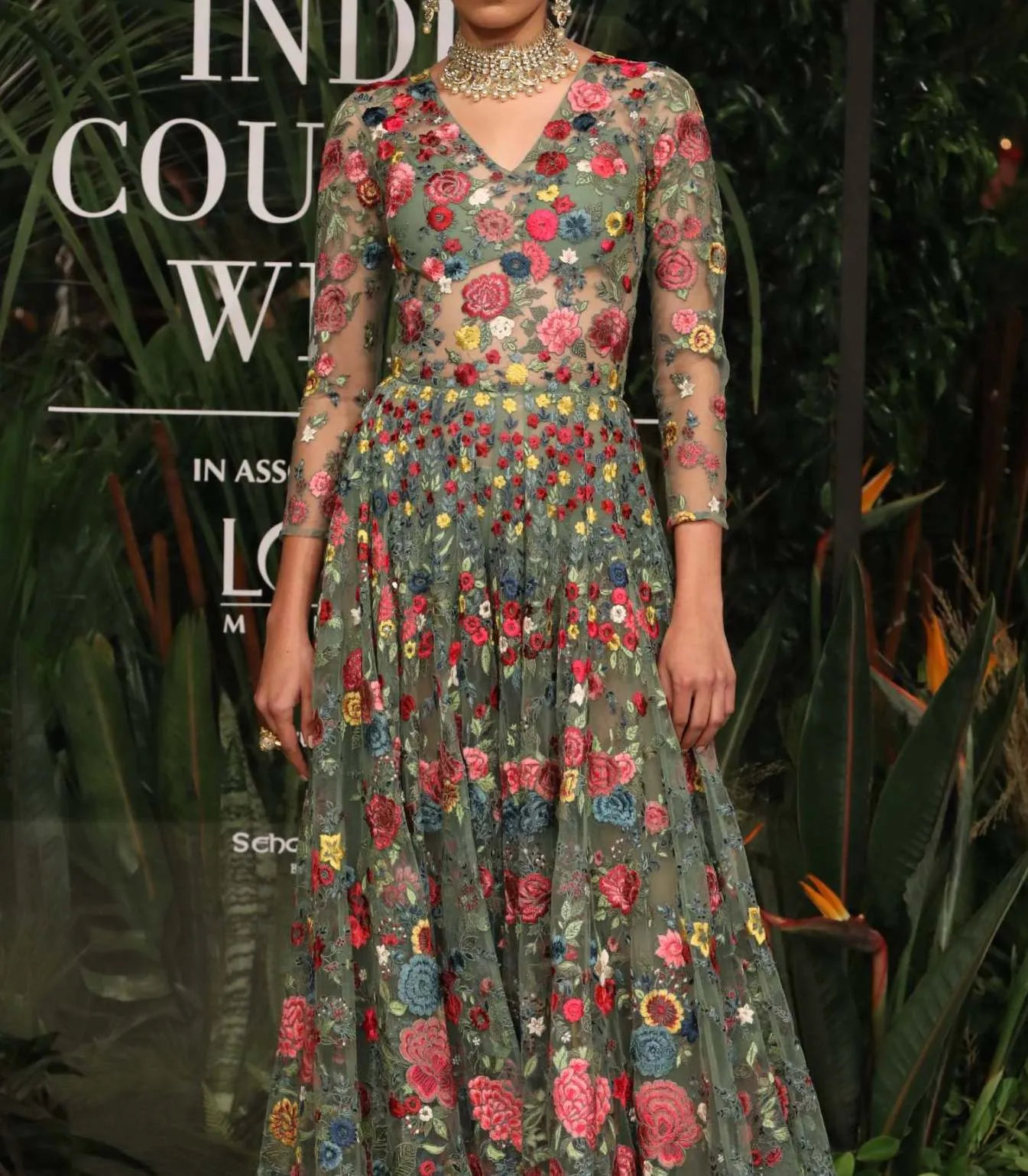 Sage green embroidered gown