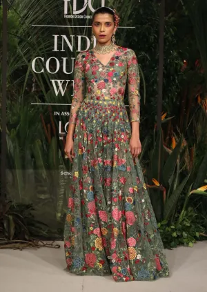 Sage green embroidered gown
