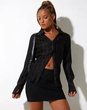 Sagira Long Sleeve Top in Crinkle Black