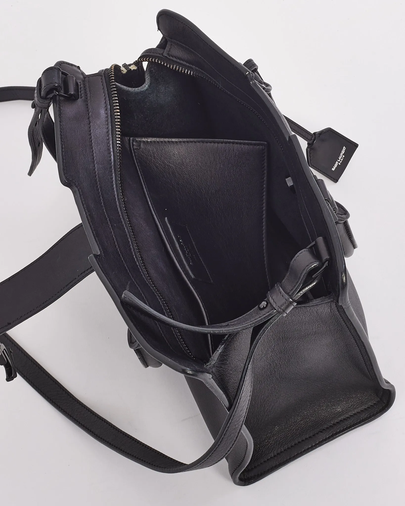 Saint Laurent Black Leather Monogram Cabas Baby 2-Way Tote