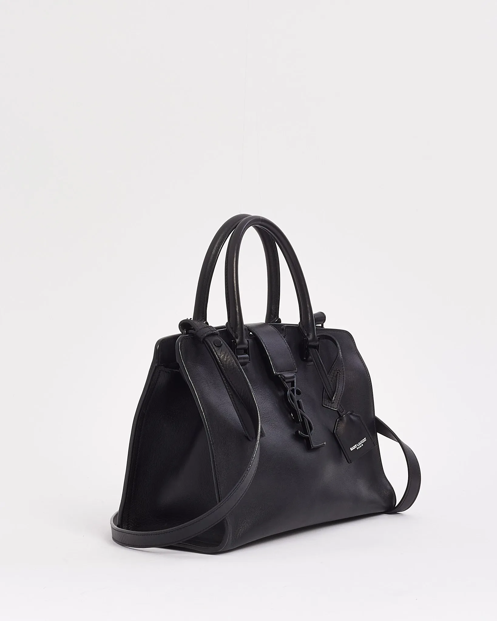 Saint Laurent Black Leather Monogram Cabas Baby 2-Way Tote