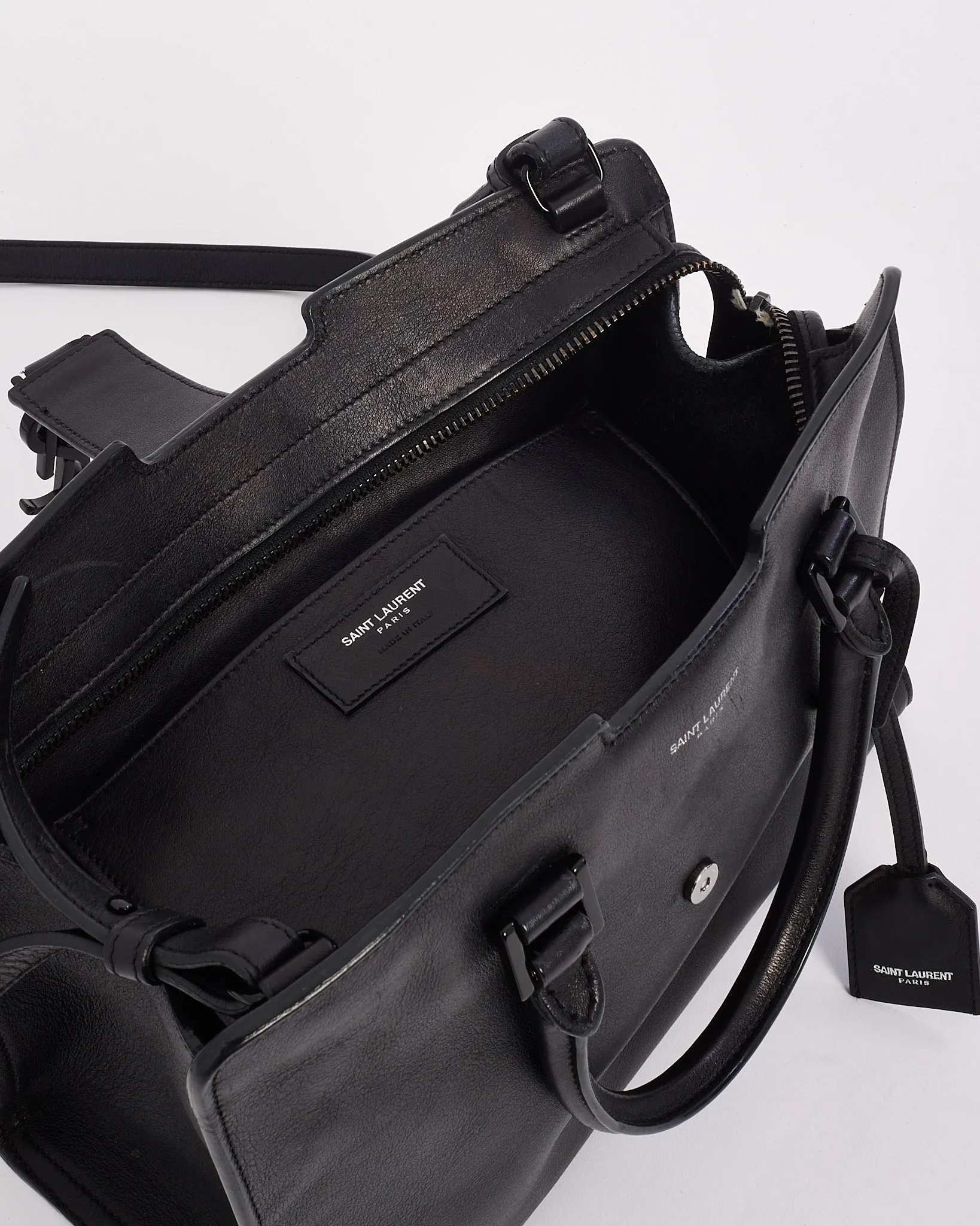 Saint Laurent Black Leather Monogram Cabas Baby 2-Way Tote