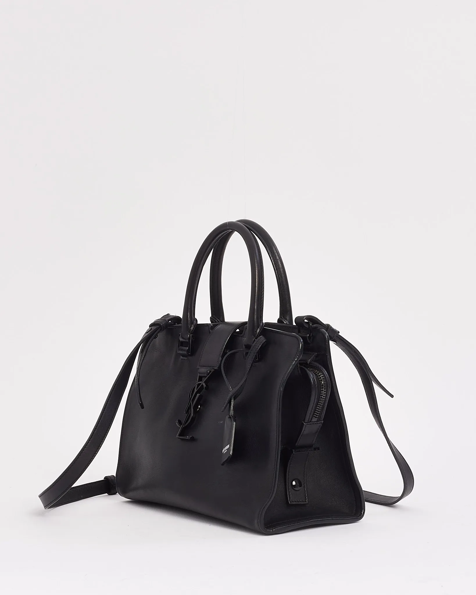 Saint Laurent Black Leather Monogram Cabas Baby 2-Way Tote