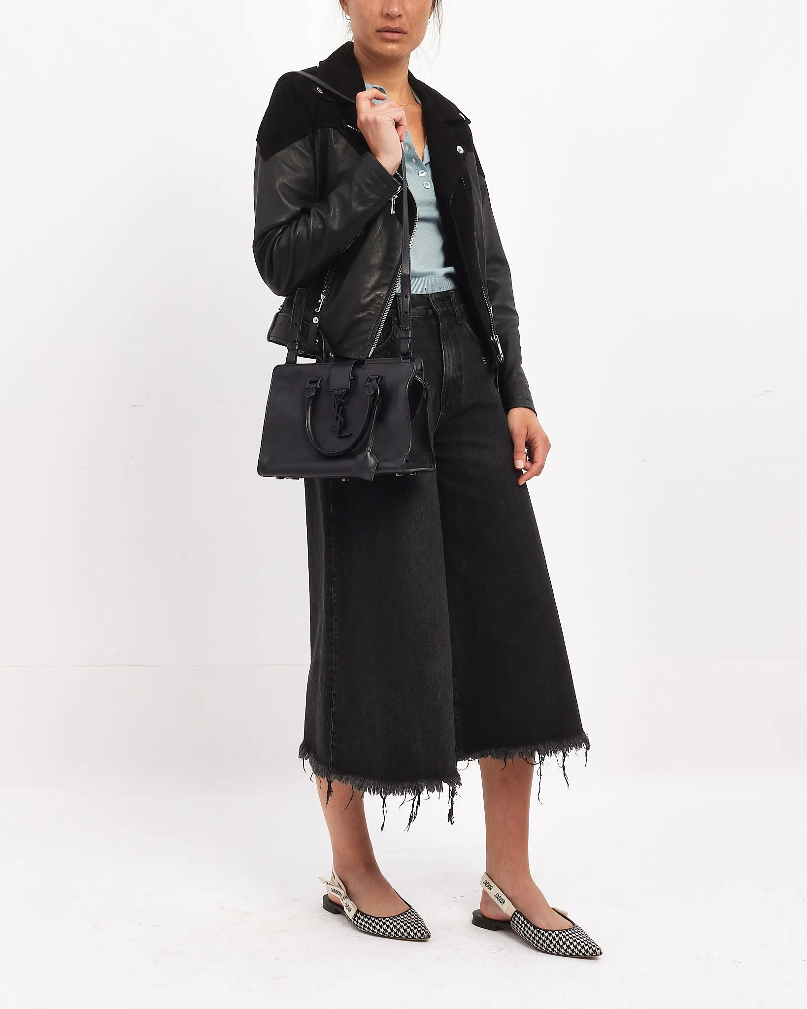 Saint Laurent Black Leather Monogram Cabas Baby 2-Way Tote