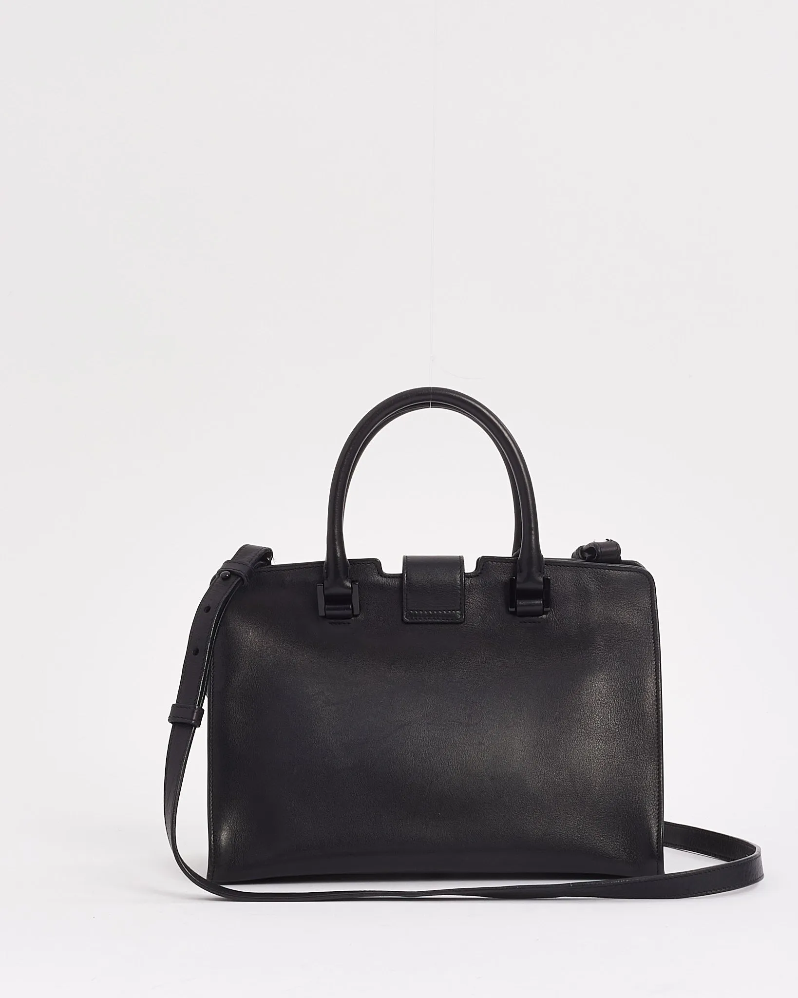 Saint Laurent Black Leather Monogram Cabas Baby 2-Way Tote