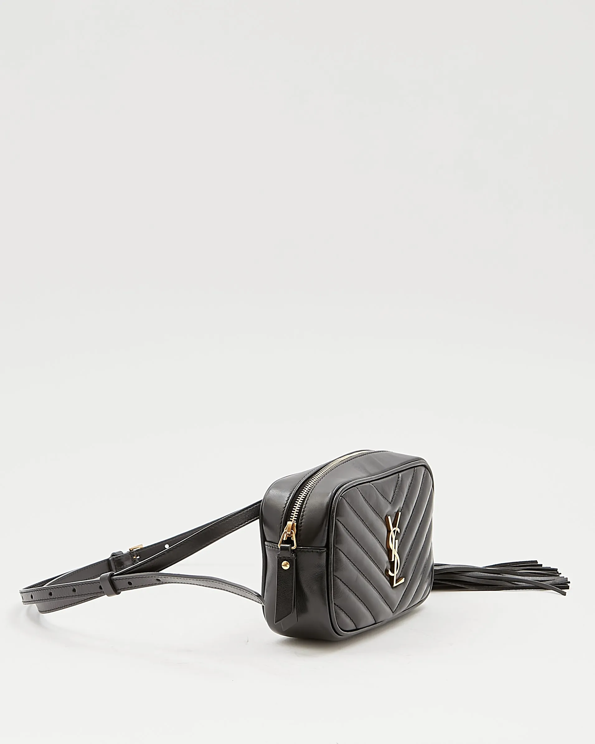 Saint Laurent Black Leather Monogram Matelassé Lou Belt Bag