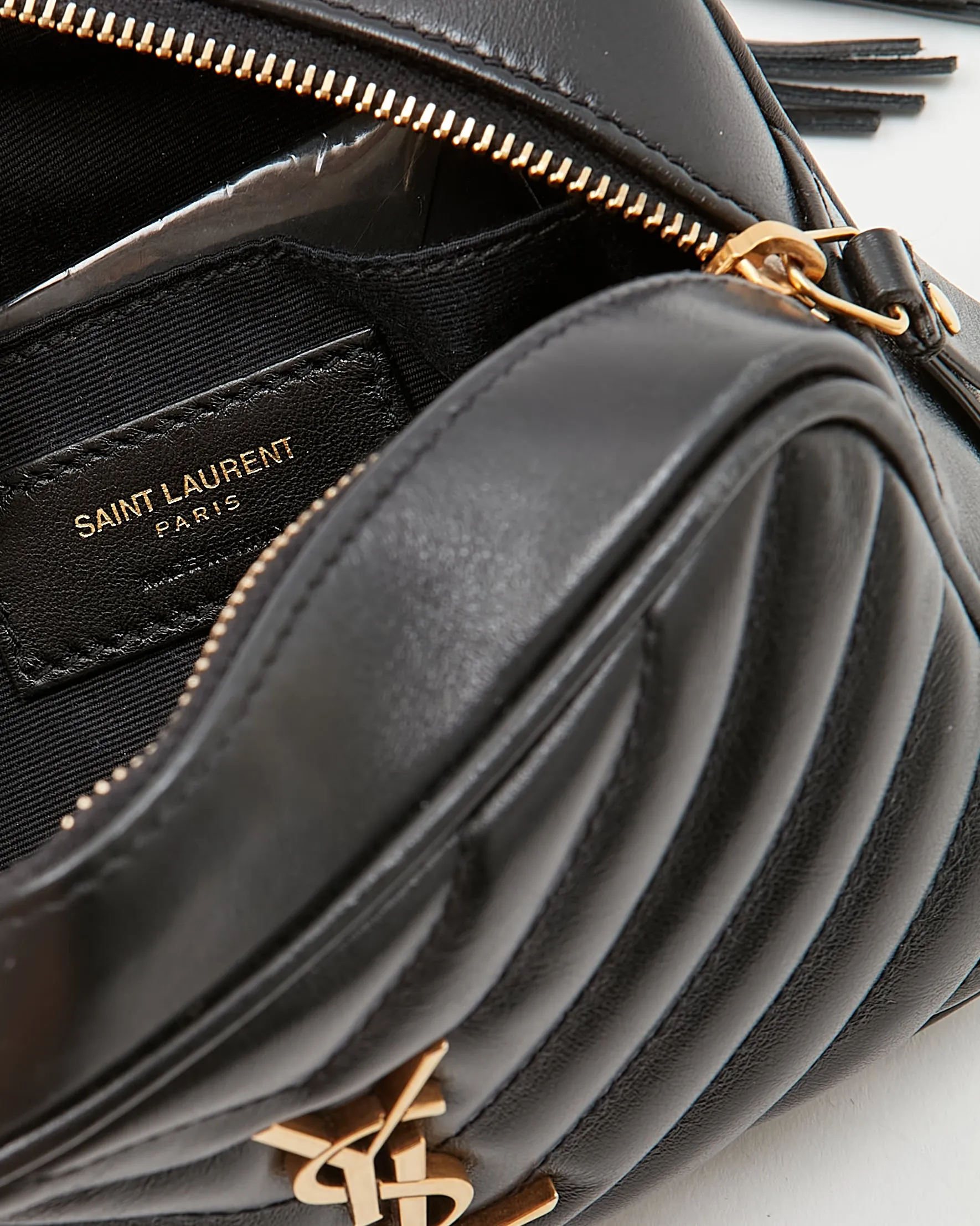 Saint Laurent Black Leather Monogram Matelassé Lou Belt Bag