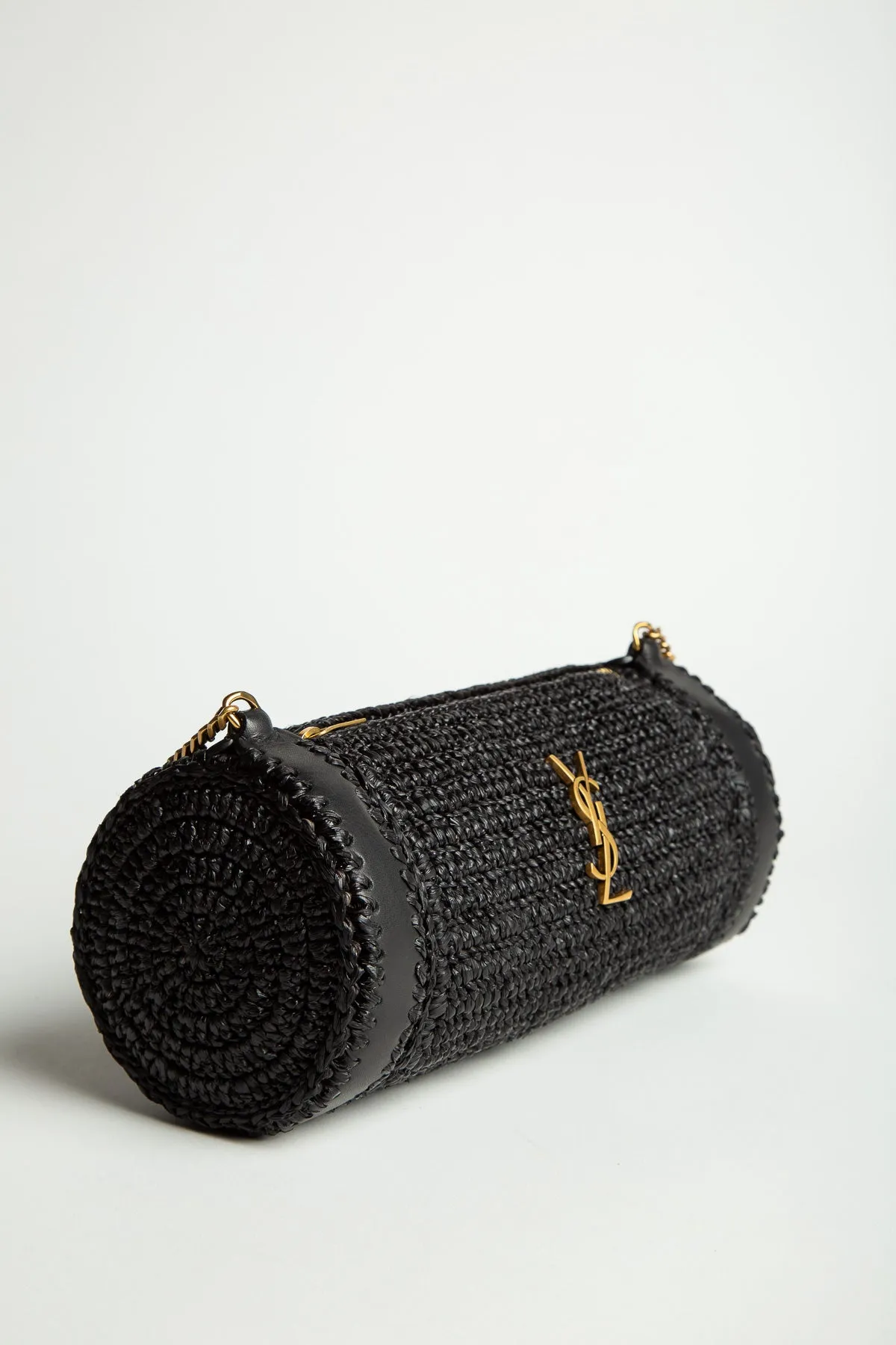 SAINT LAURENT | CASSANDRE SMALL CYLINDER RAFFIA BAG