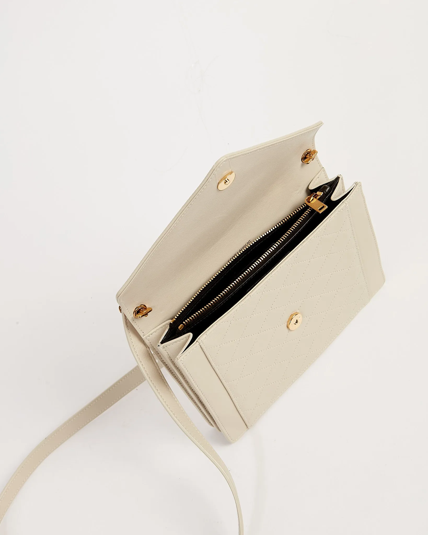 Saint Laurent Off White Quilted Mini Gaby Quilted Flap Bag