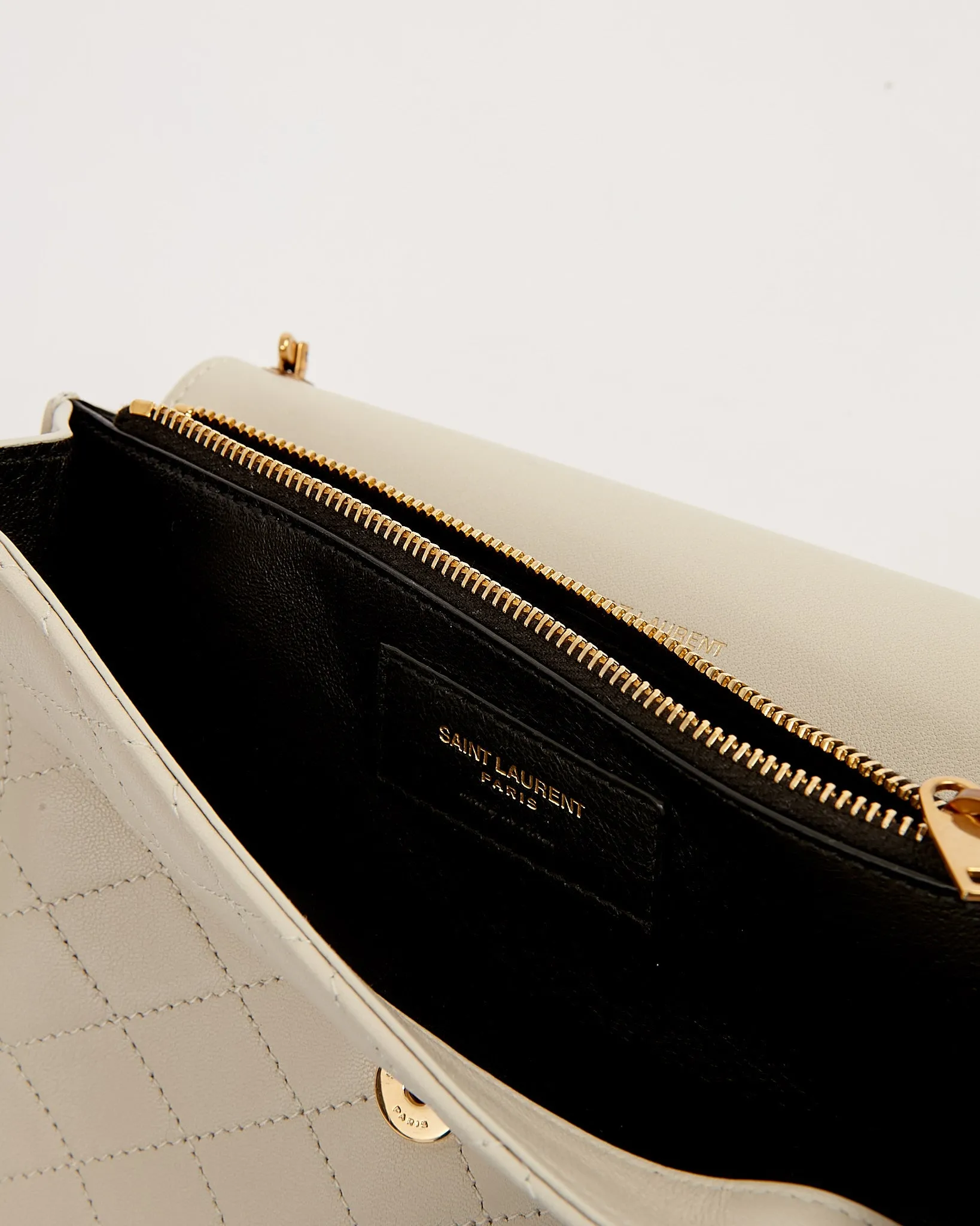 Saint Laurent Off White Quilted Mini Gaby Quilted Flap Bag