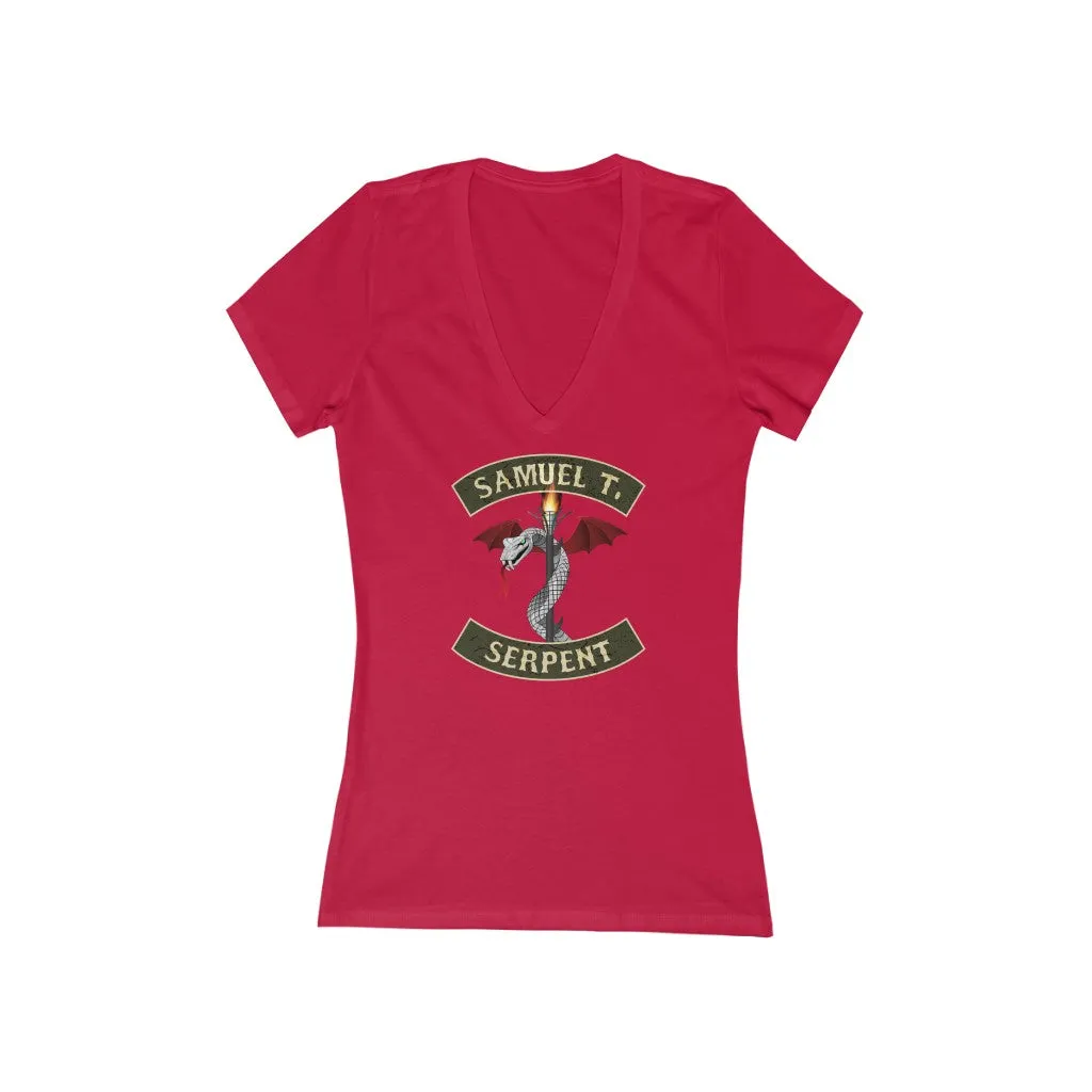 Sam The Serpent Women's Jersey Short Sleeve Deep V-Neck Tee