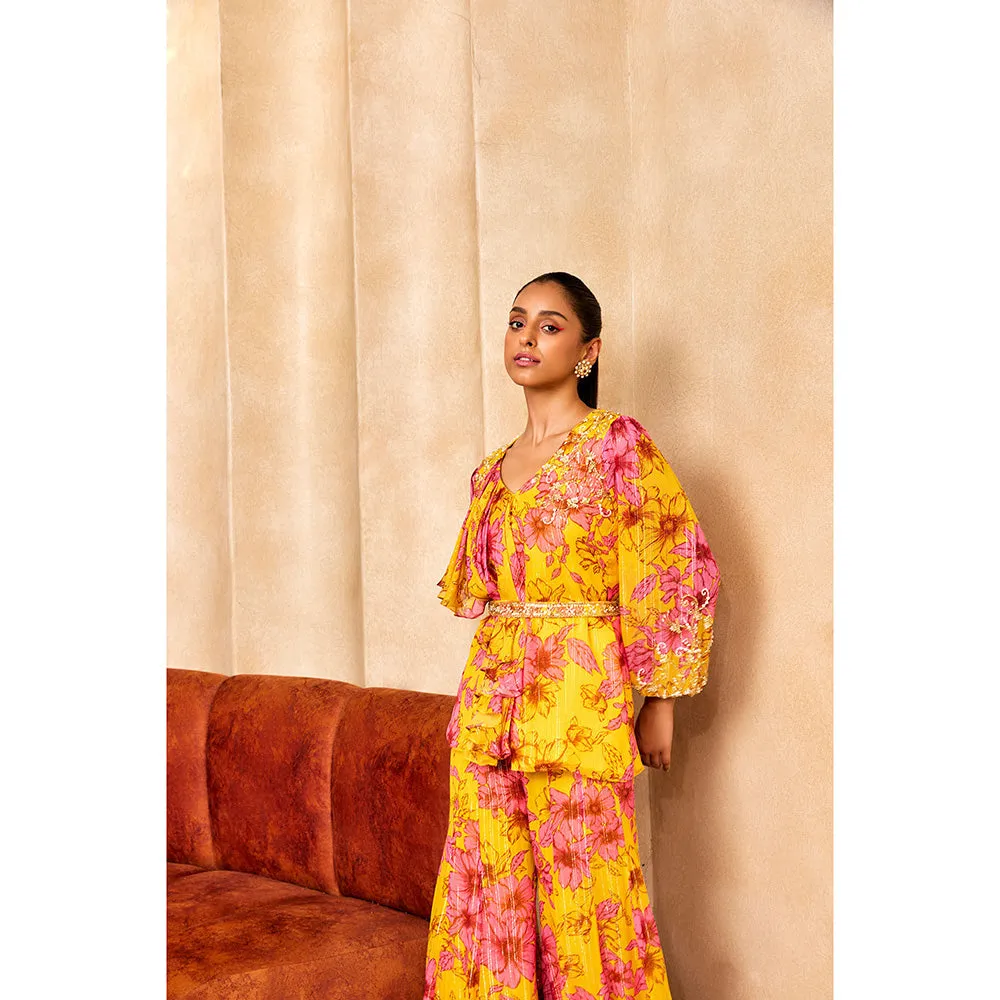 SANYA GULATI Yellow Floral Print Ruffle Tunic (Set of 2)
