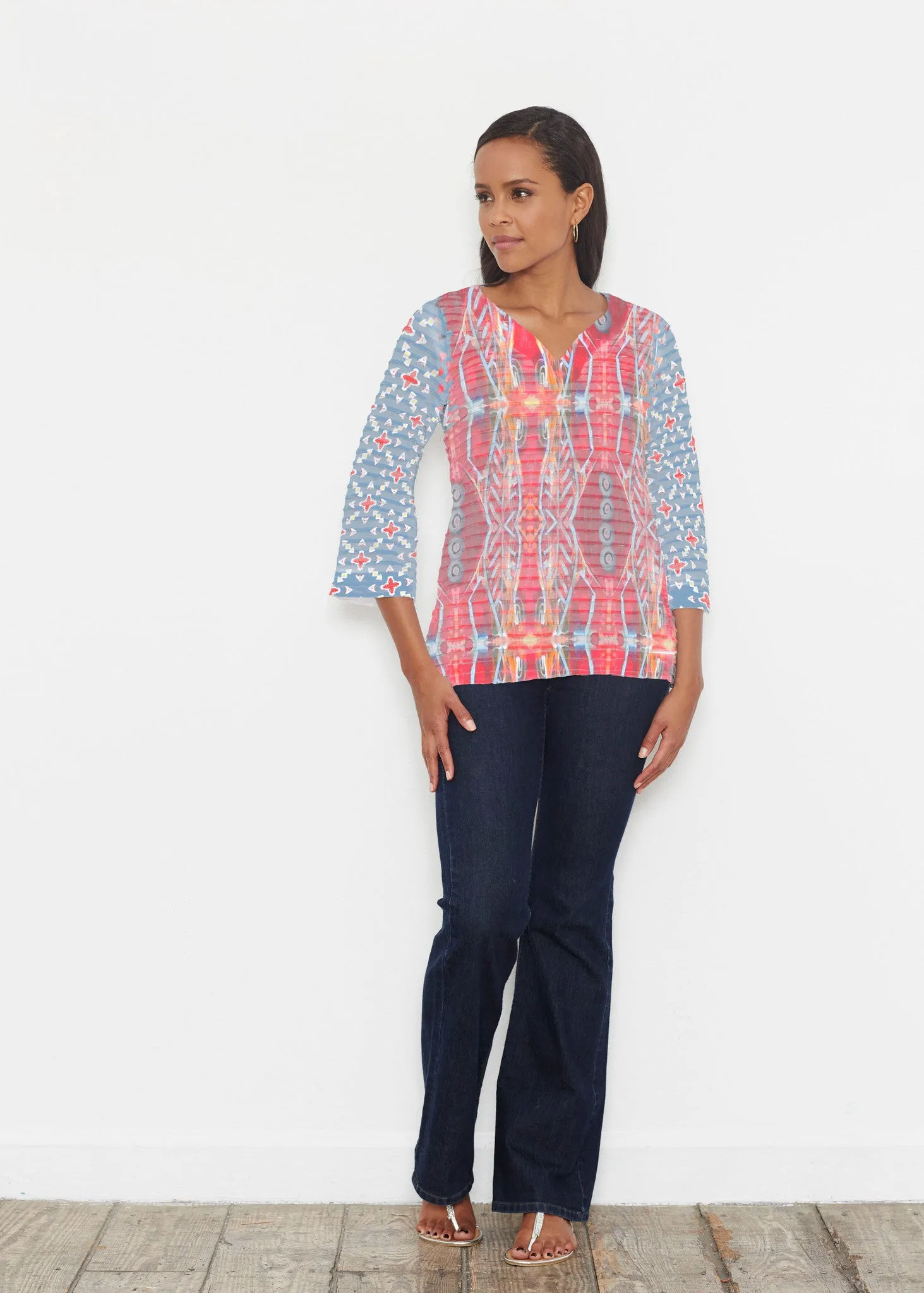 Sedona Sunset (2816) ~ Banded 3/4 Bell-Sleeve V-Neck Tunic