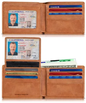 SERMAN BRANDS 2 ID Window Wallet for Men RFID Blocking Leather, Bifold Top Flip, Extra Capacity Travel Wallet (California Desert Executive)
