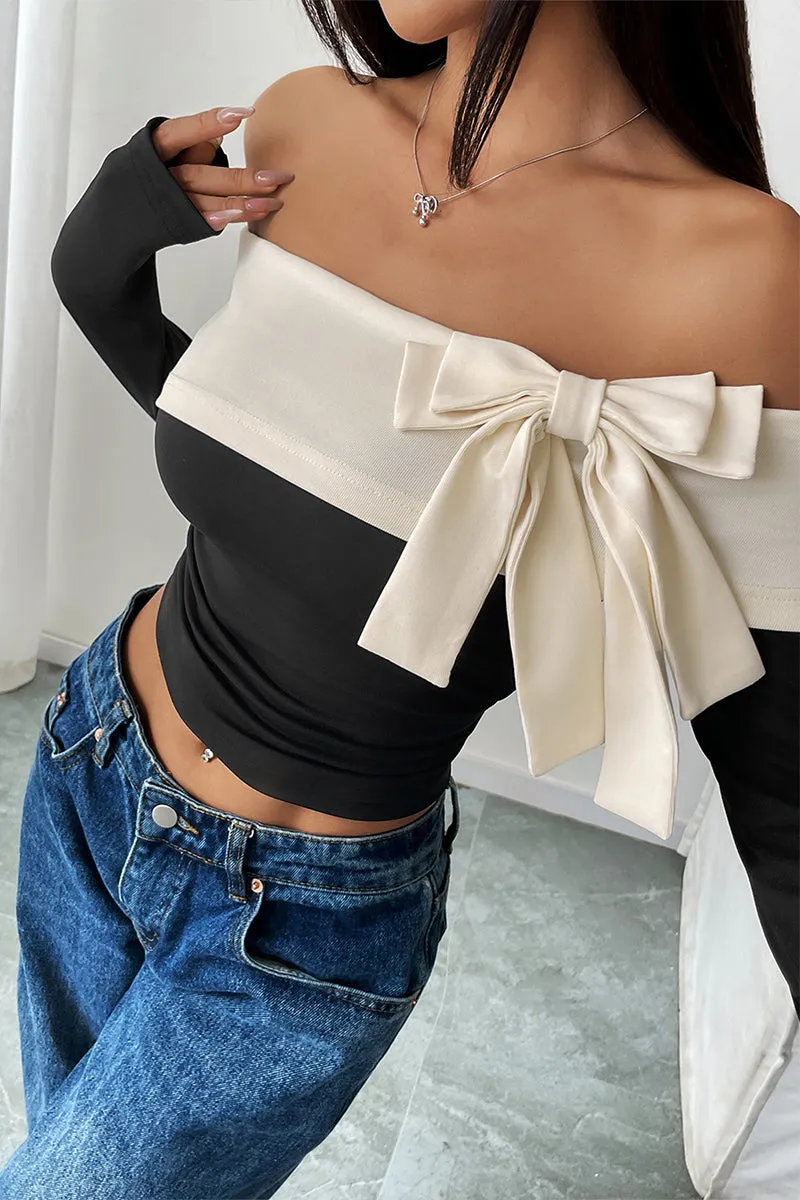 Sexy Bow Decor Off Shoulder Tops