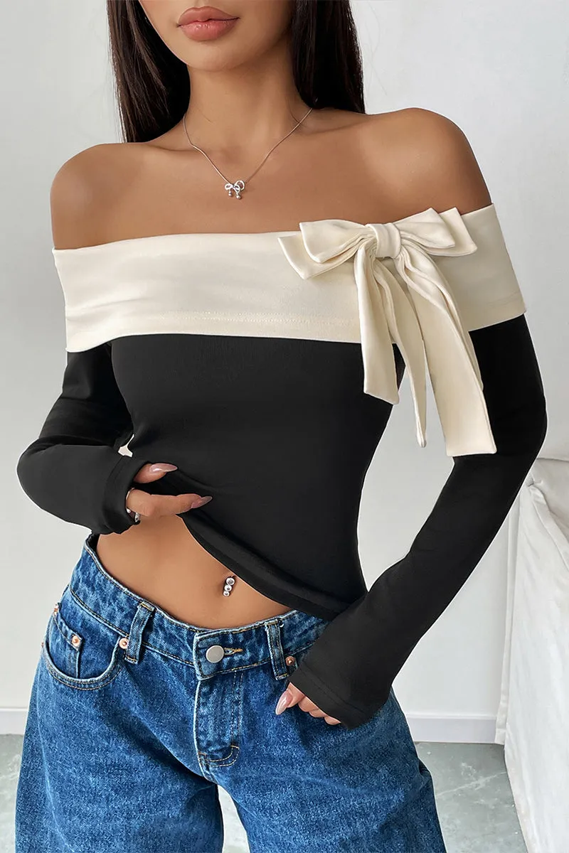 Sexy Bow Decor Off Shoulder Tops