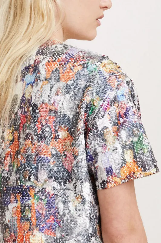 Short Sleeve Girl Collage Sequin Top