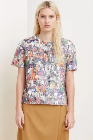 Short Sleeve Girl Collage Sequin Top