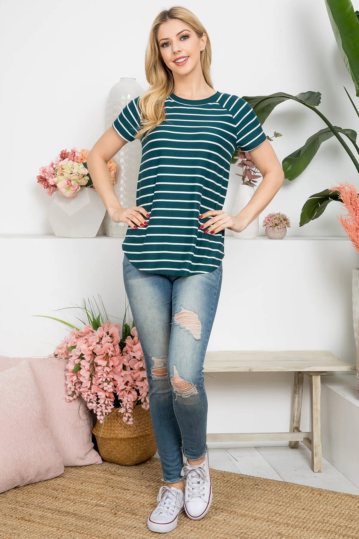 Short Sleeve Stripe Raglan Top