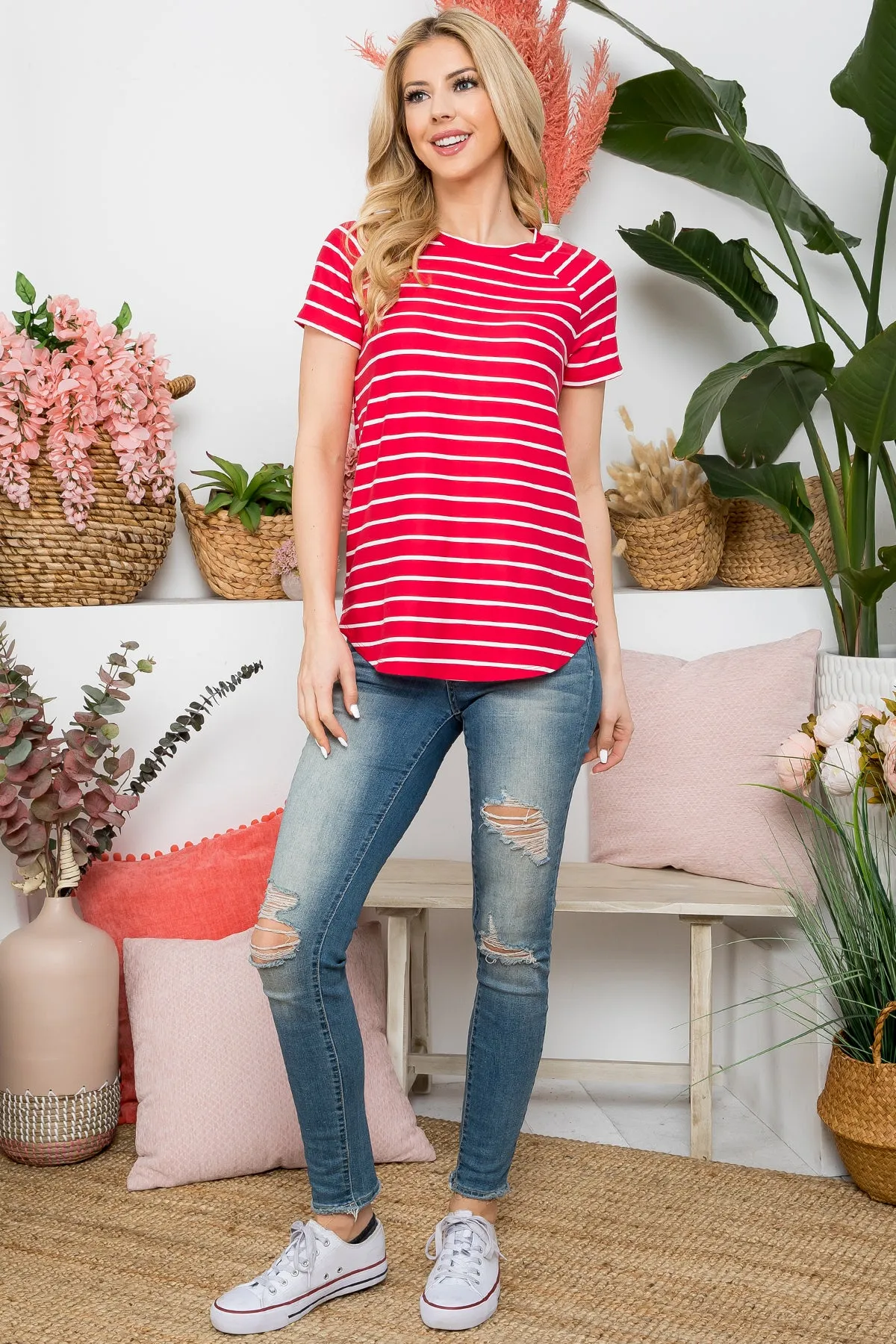 Short Sleeve Stripe Raglan Top