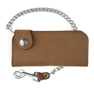 Side Snap Wallet w/ Chain- Brown w/ Indian Head Nickel snap