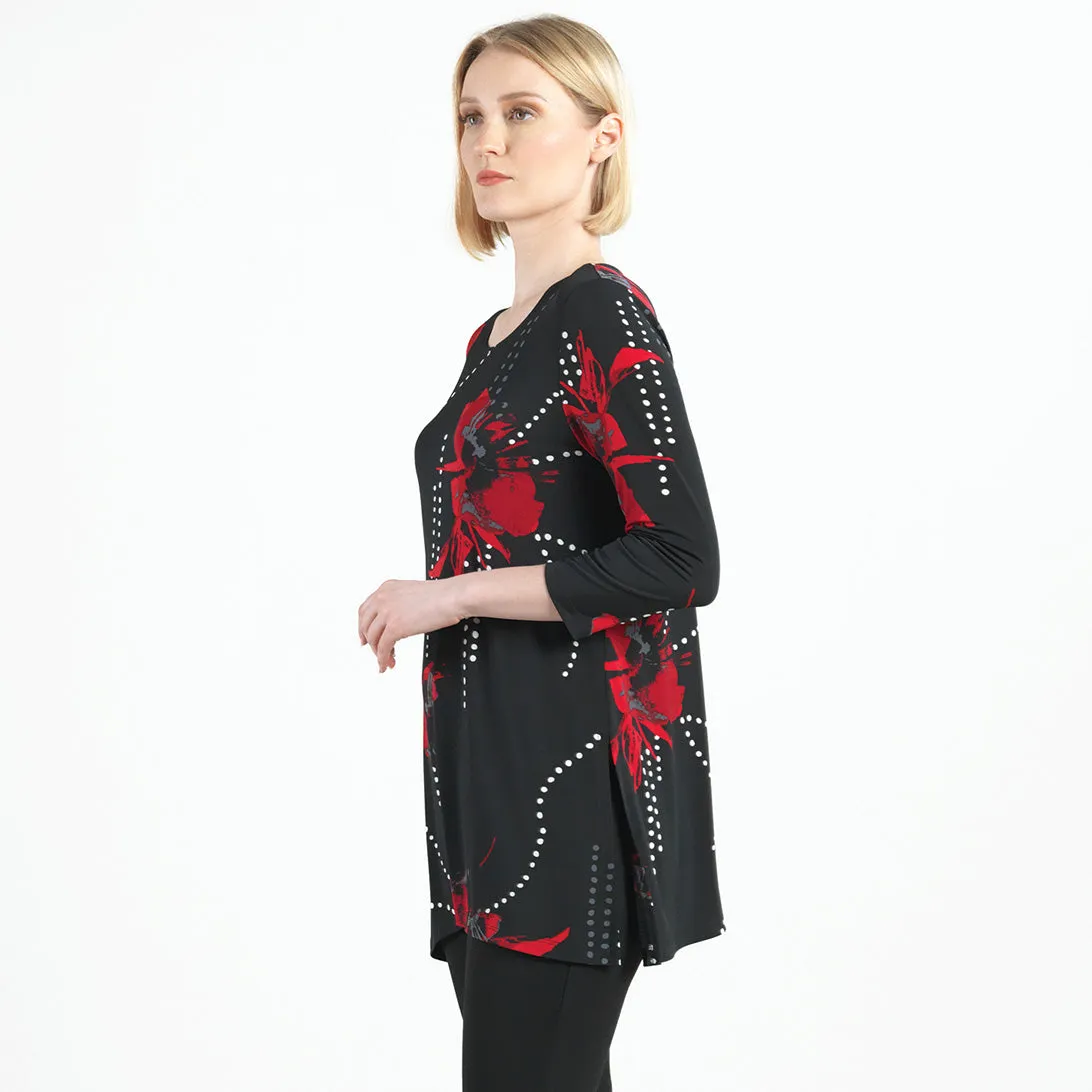 Side Vent Kerchief Hem Tunic - Polka Poppy - Final Sale!