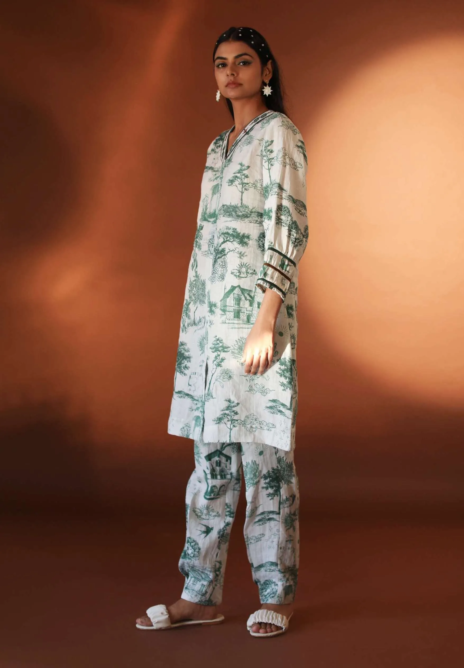 Sidra White Green Tunic