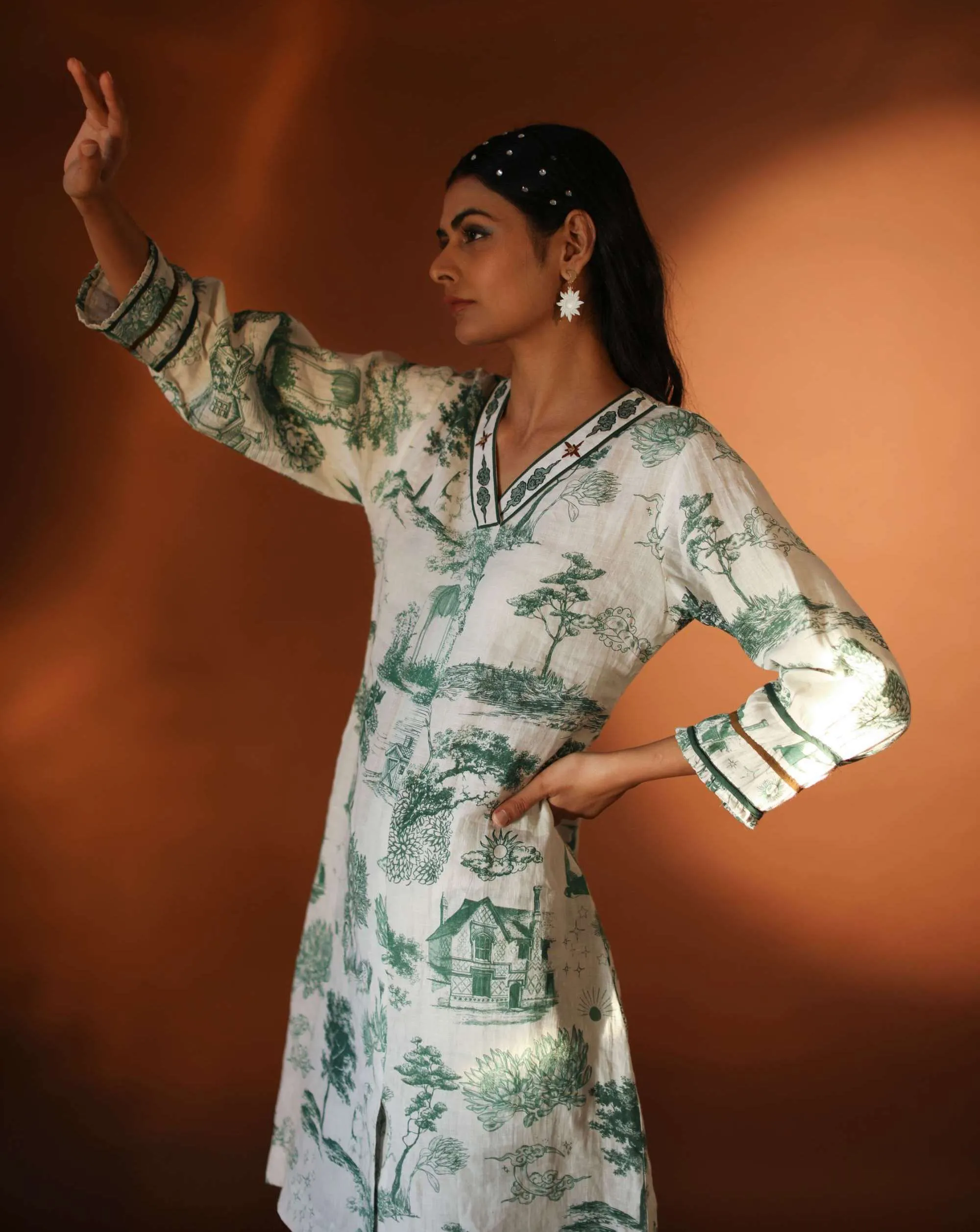 Sidra White Green Tunic