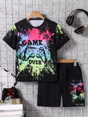 Silky tank top|  Boy Casual Graffiti Silky Gaming Print Short Top