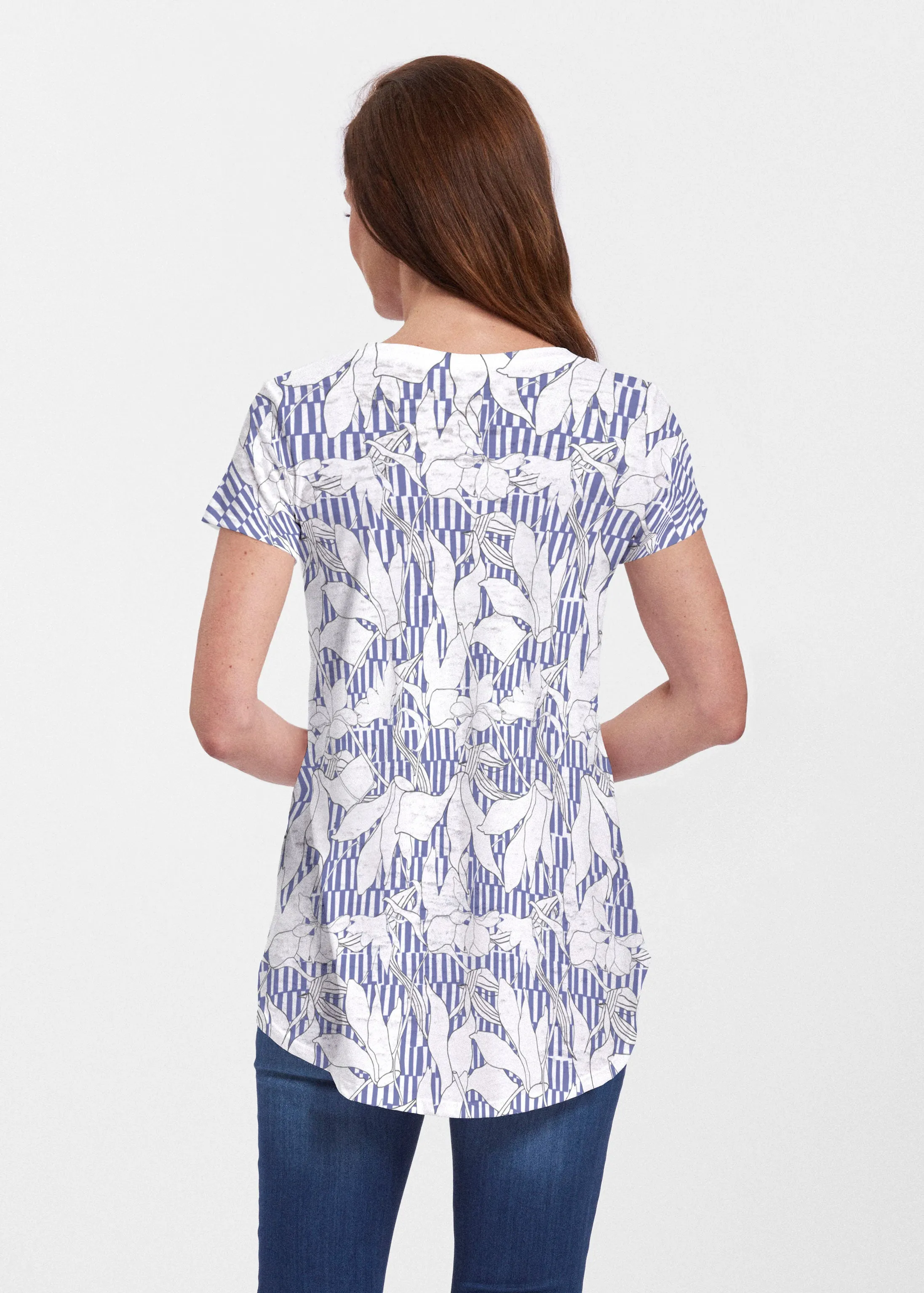 Sketch Floral Dominos (7814) ~ Signature Short Sleeve Scoop Neck Flowy Tunic