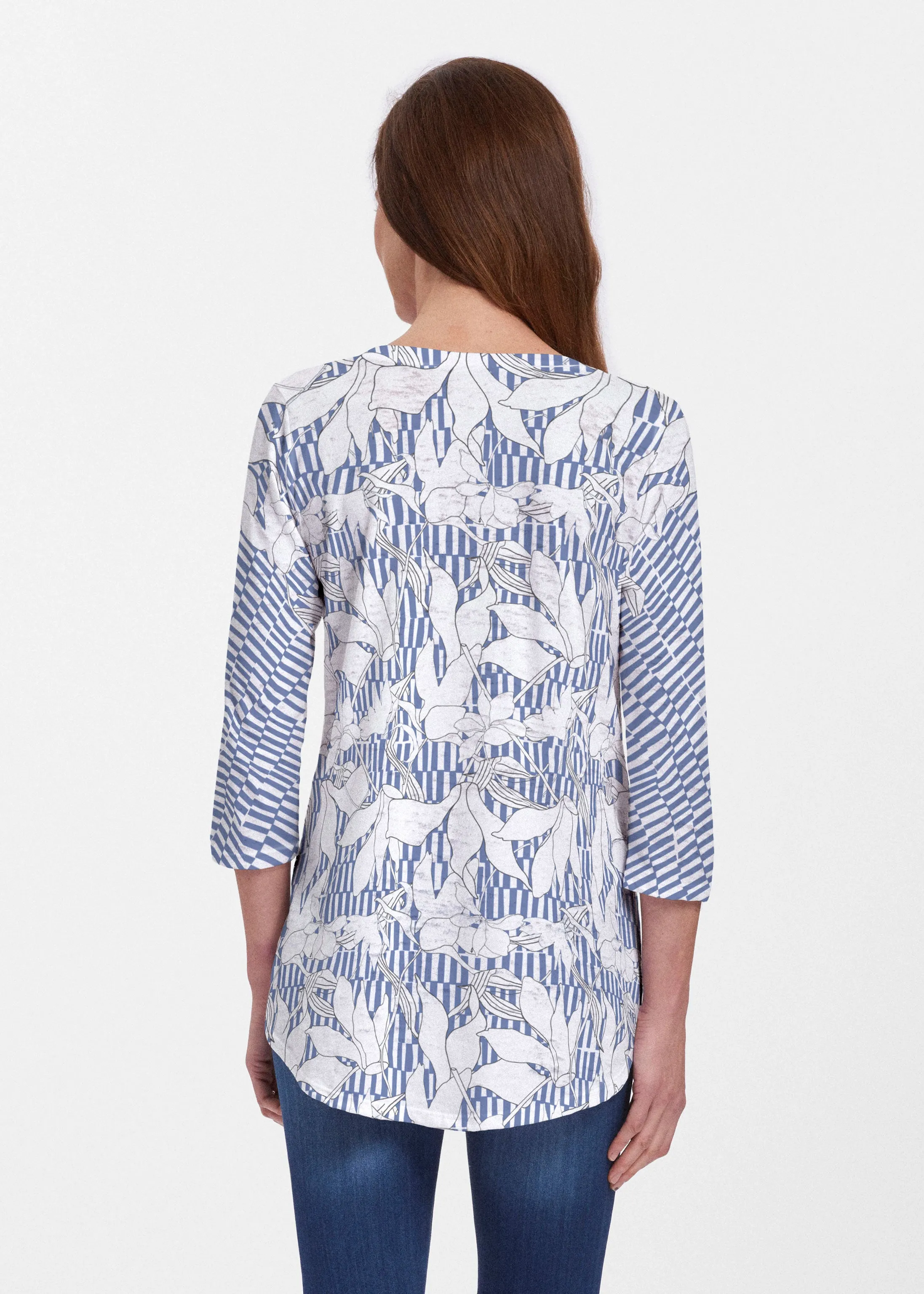 Sketch Floral Dominos (7814) ~ Signature V-neck Flowy Tunic