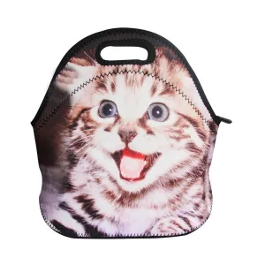 Skyfall Soft Boys Girls Waterproof Insulated Neoprene Food Container School Office Travel Outdoor Work Lunch Bag Tote Cooler Lunchbox Handbag Food Storage Carrying Case (Cat)
