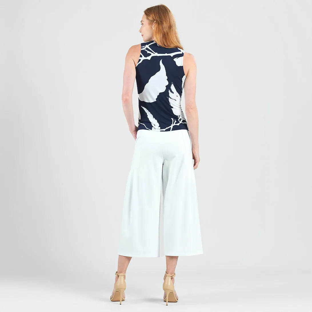 Sleeveless V-Neck Center Front Tie Top - Abstract Branch