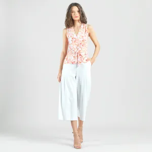 Sleeveless V-Neck Center Front Tie Top - Damask Motif