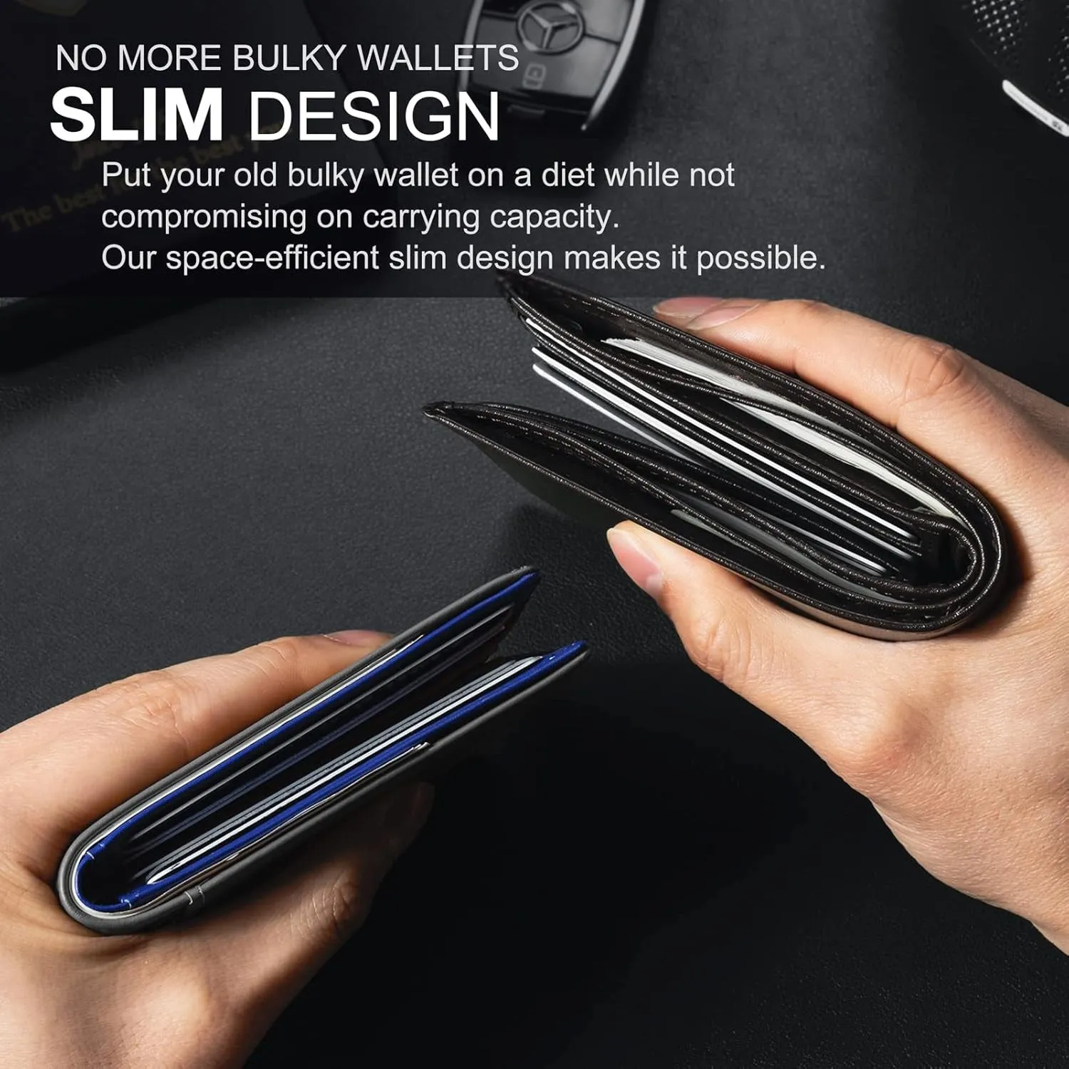 Slim Genuine Leather Bifold Wallet For Men-Blue and Carbon Black
