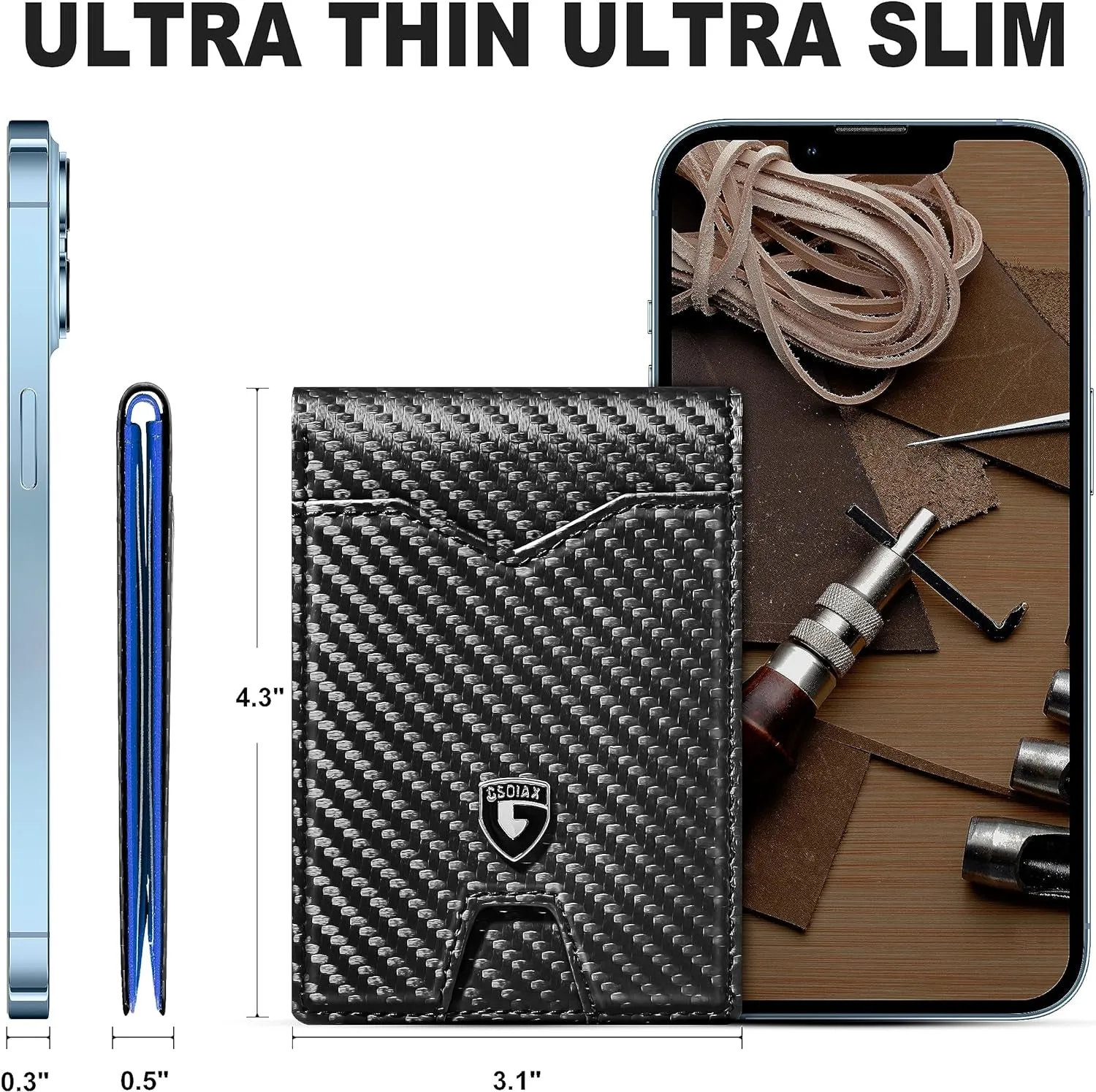 Slim Genuine Leather Bifold Wallet For Men-Blue and Carbon Black