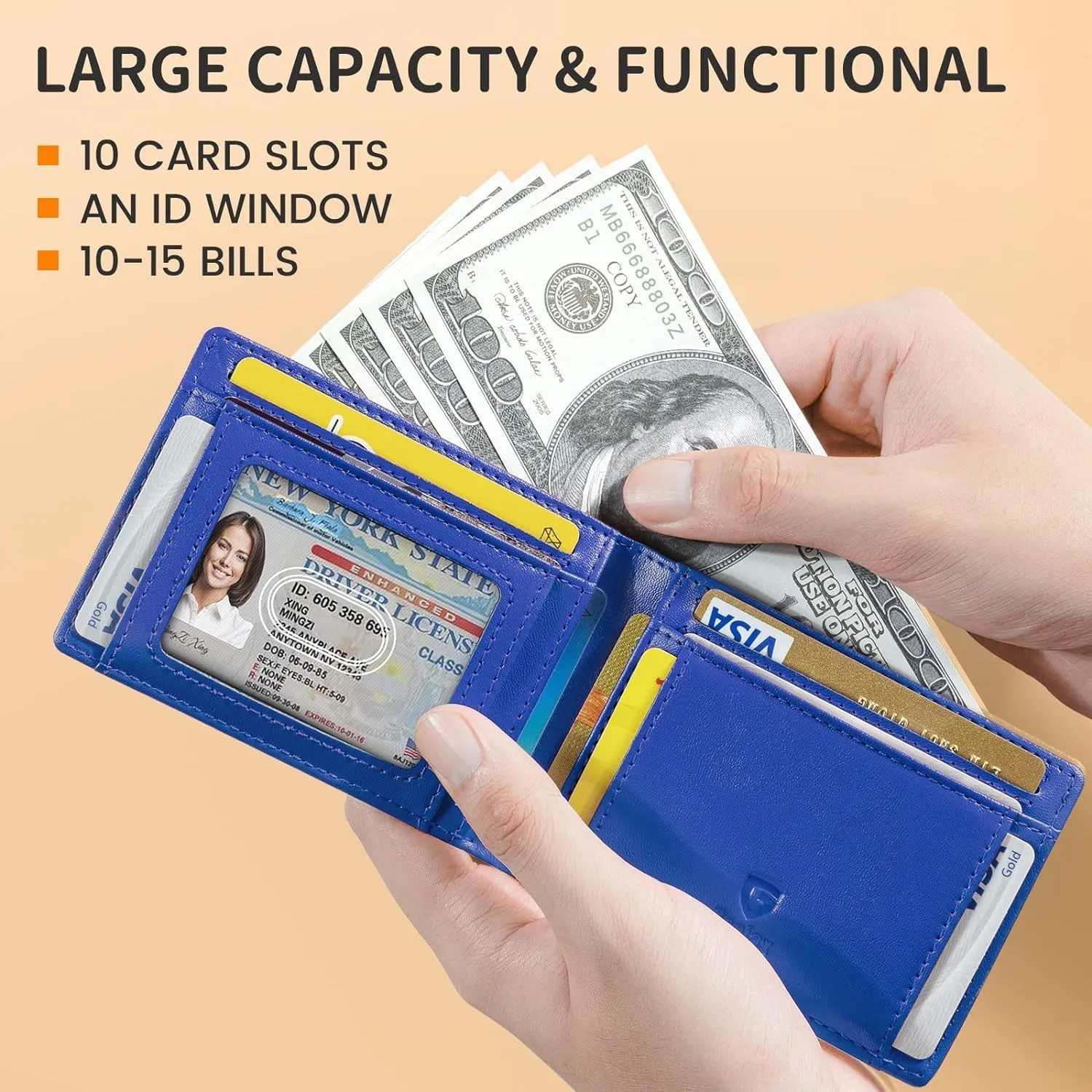 Slim Genuine Leather Bifold Wallet For Men-Blue and Carbon Black