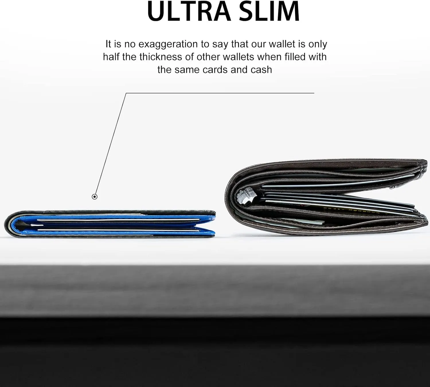 Slim Genuine Leather Bifold Wallet For Men-Blue and Carbon Black