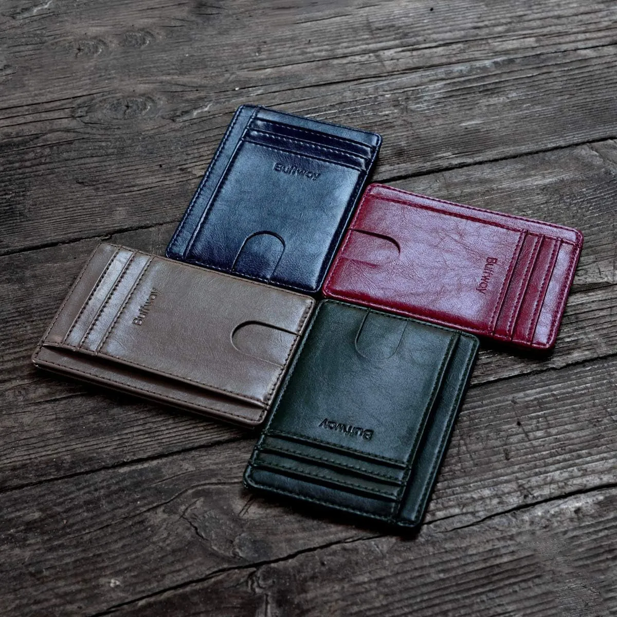 Slim Minimalist Front Pocket RFID Blocking Leather Wallets Green