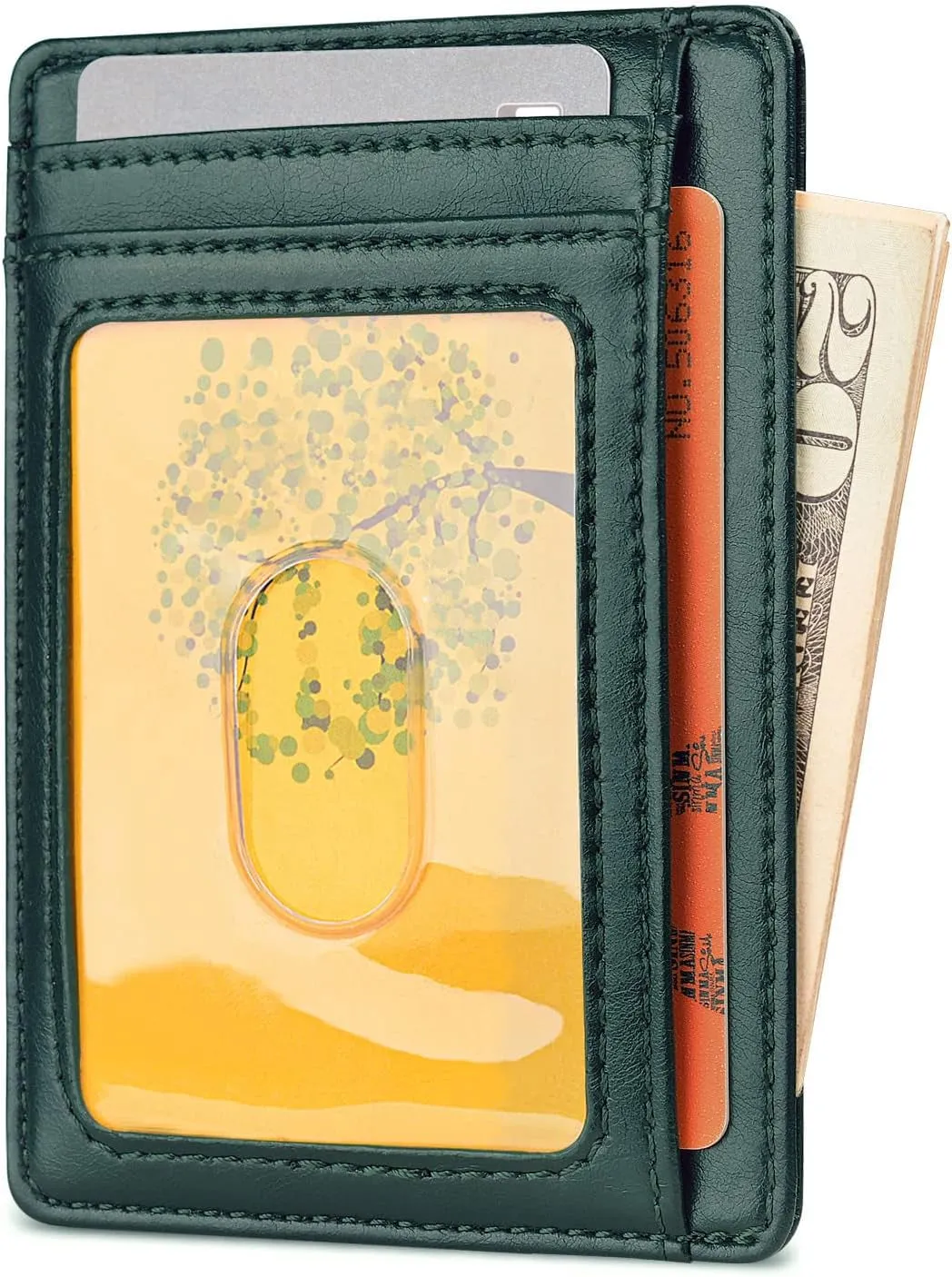 Slim Minimalist Front Pocket RFID Blocking Leather Wallets Green