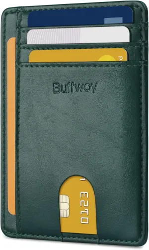Slim Minimalist Front Pocket RFID Blocking Leather Wallets Green
