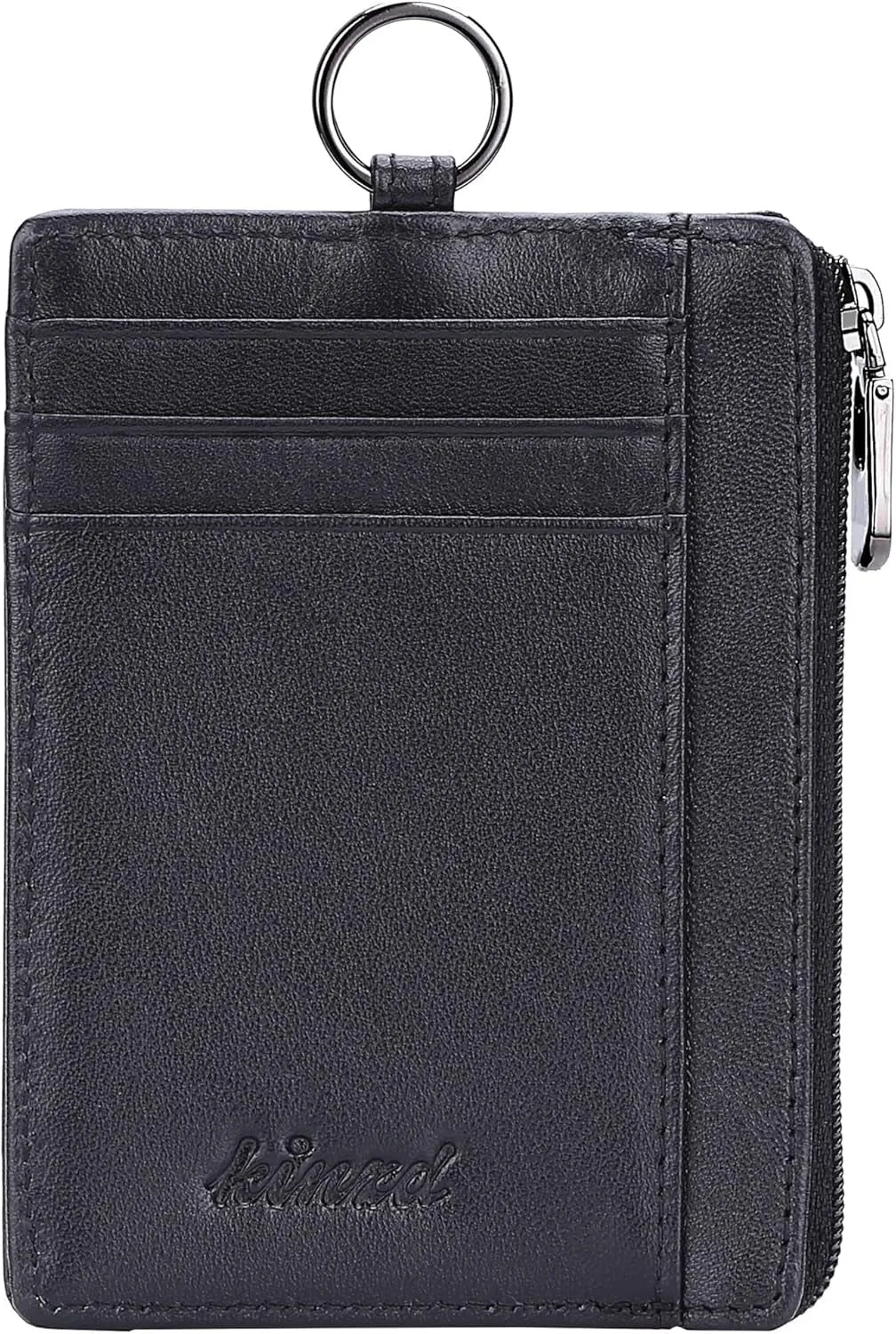 Slim Zipper Front Pocket Wallet With Keychain Ring & Lanyard Strap