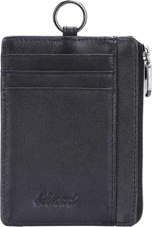 Slim Zipper Front Pocket Wallet With Keychain Ring & Lanyard Strap