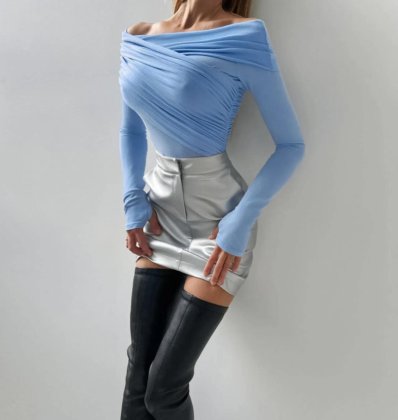 Solid Ruched Off-Shoulder Top