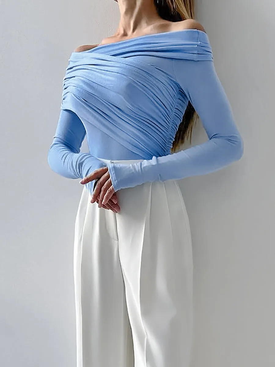 Solid Ruched Off-Shoulder Top