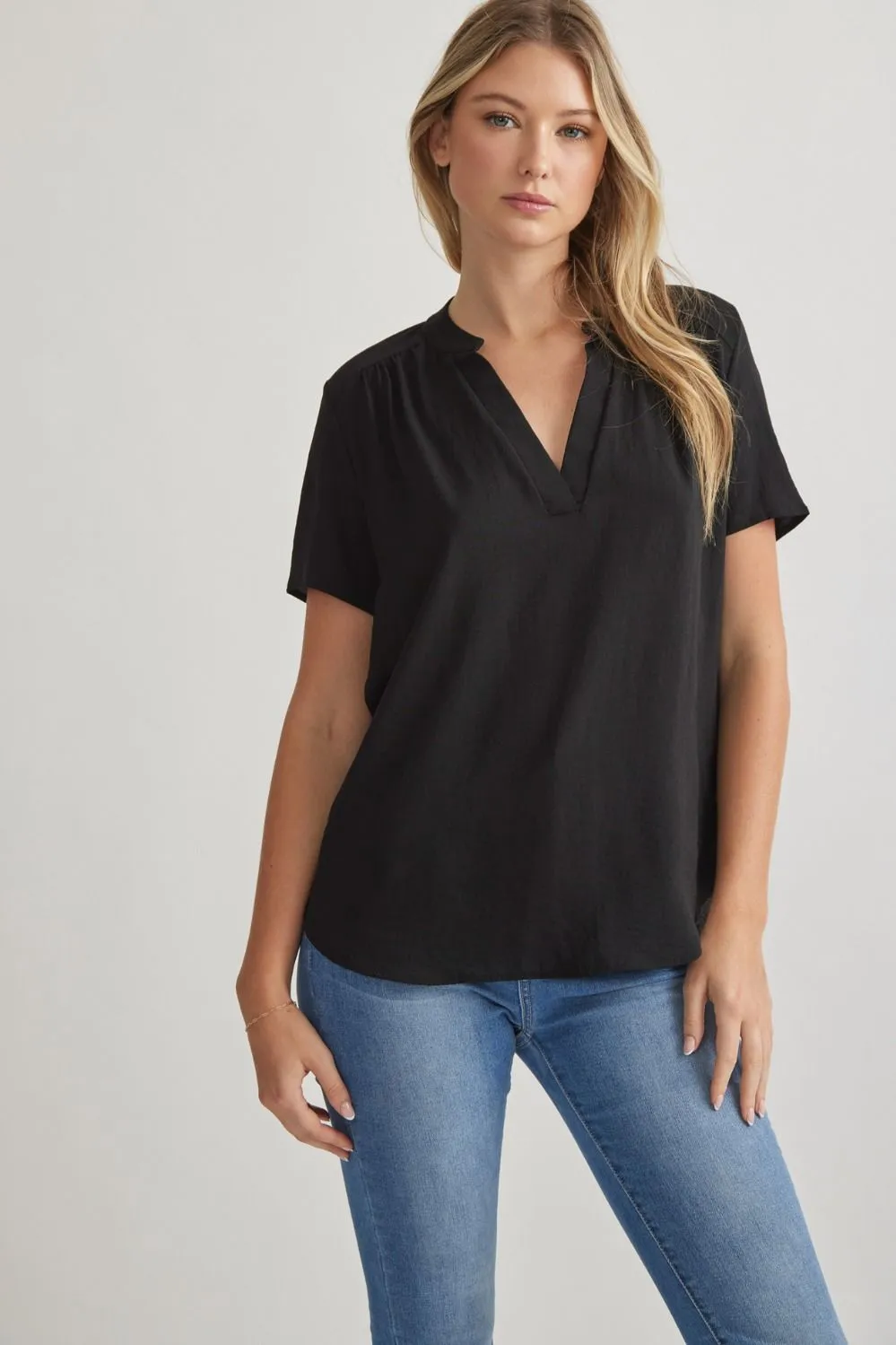 Solid V-Neck Placket Top
