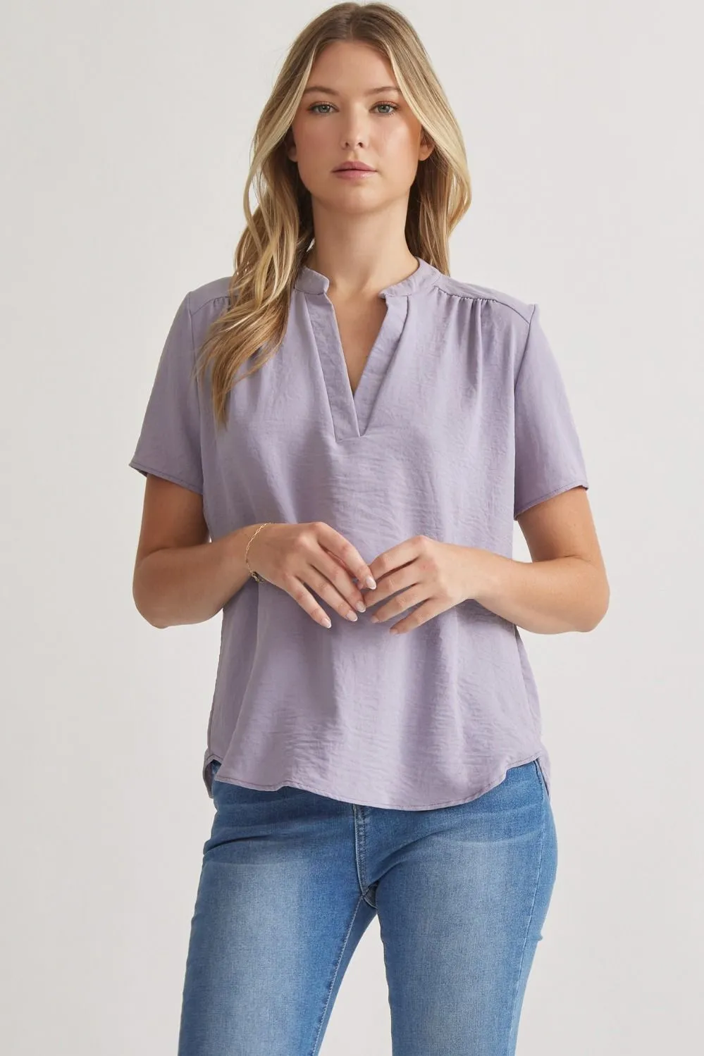 Solid V-Neck Placket Top