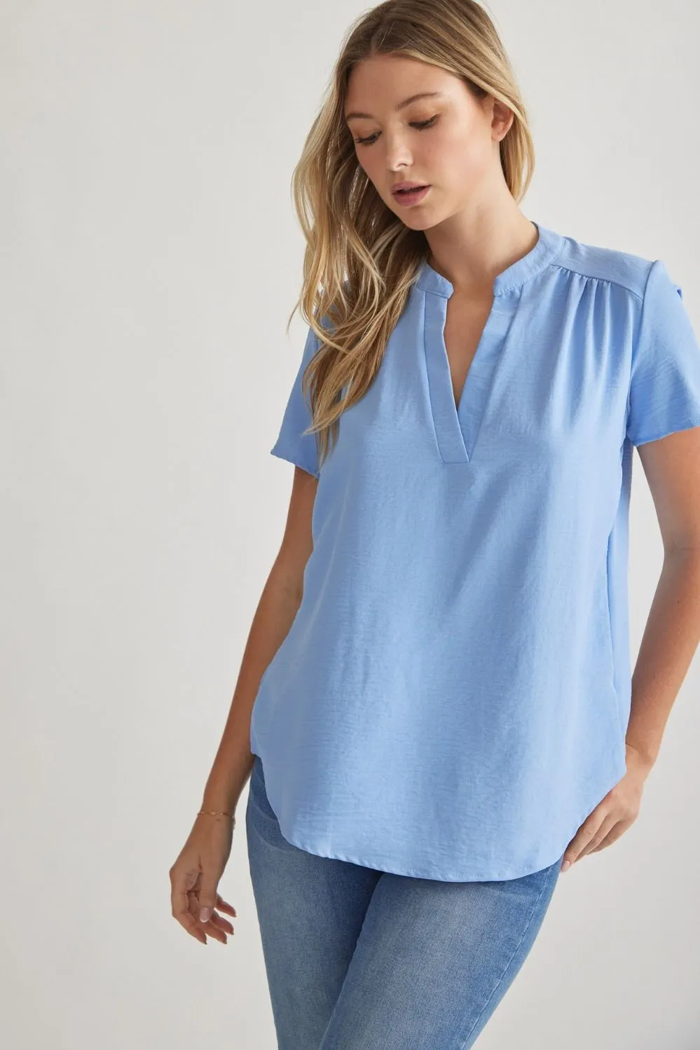 Solid V-Neck Placket Top